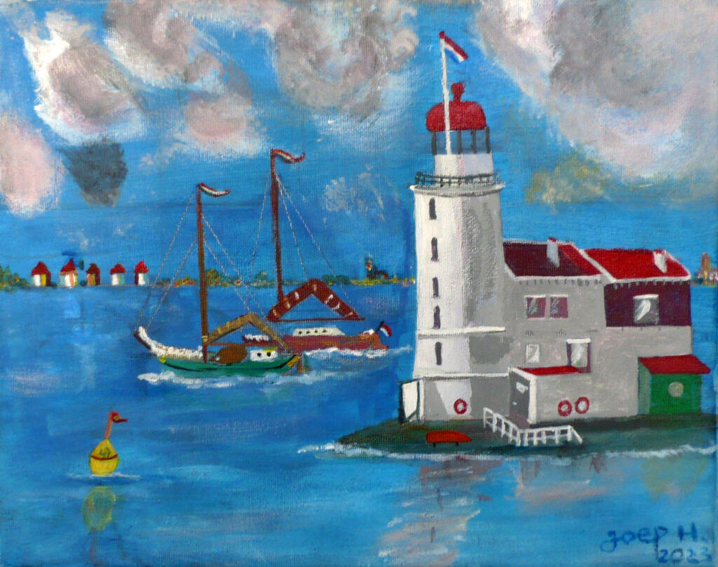 © Joepsart Een schilderij opgezet uit figuratieve, strakke lijnen met een maritiem thema
