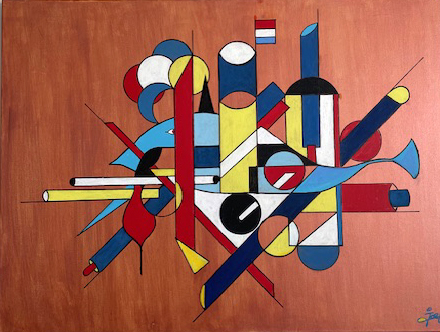 © Joepsart Een schilderij opgezet uit figuratieve, strakke lijnen met een maritiem thema