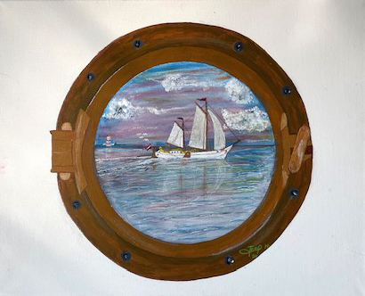 © Joepsart Een schilderij opgezet uit figuratieve, strakke lijnen met een maritiem thema