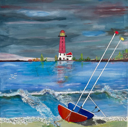 © Joepsart Een schilderij opgezet uit figuratieve, strakke lijnen met een maritiem thema