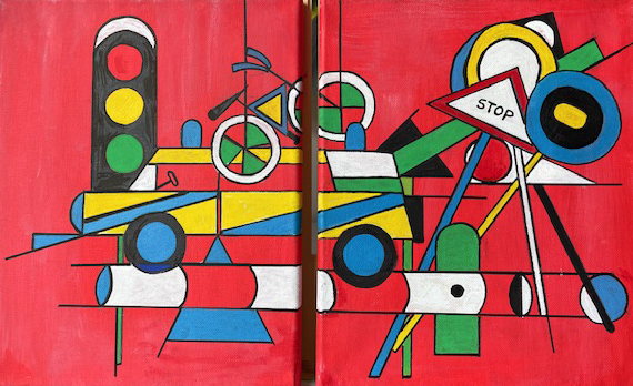 © Joepsart Een schilderij opgezet uit figuratieve, strakke lijnen met een maritiem thema