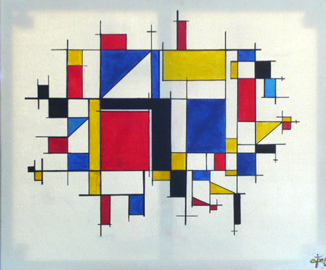 © Joepsart Een schilderij opgezet uit figuratieve, strakke lijnen met een maritiem thema