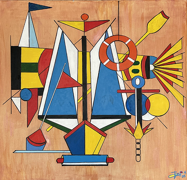 © Joepsart Een schilderij opgezet uit figuratieve, strakke lijnen met een maritiem thema